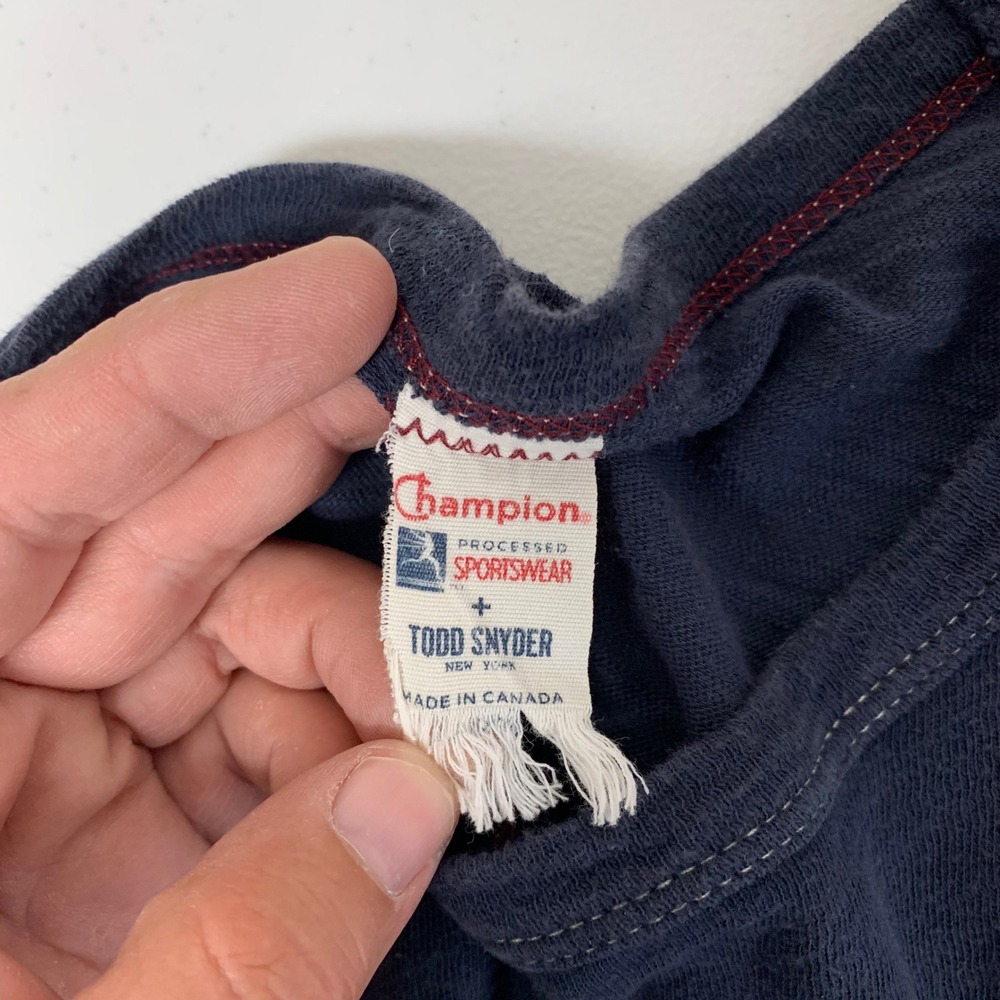 Todd Snyder x Champion T-Shirt Mens L Navy Blue Graphic Logo Slub Cotton Canada - Picture 3 of 10